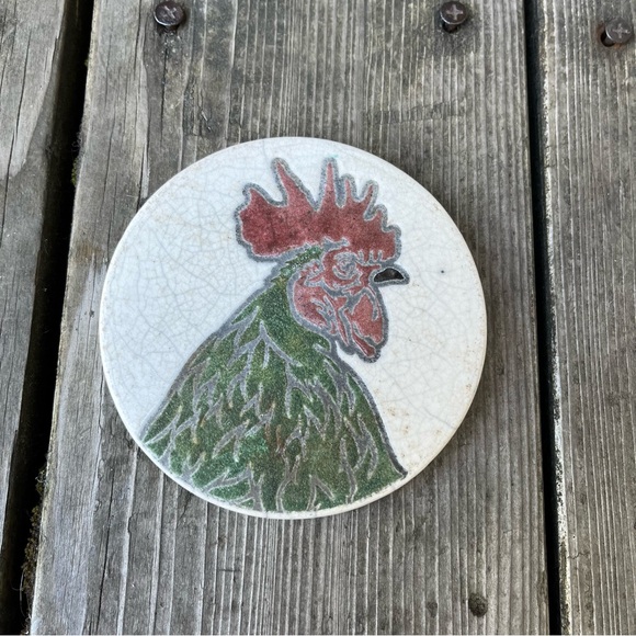 J. Dillon Handmade Ceramic Rooster Pottery Coaster - Picture 1 of 10